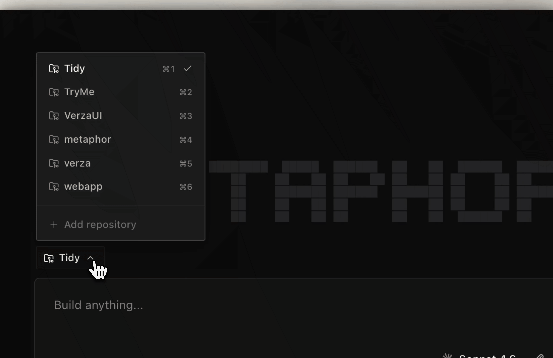 Selecting a repository in Metaphor